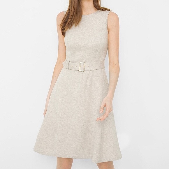 White House Black Market Dresses & Skirts - White House Black Market Beige Belted Midi Dress